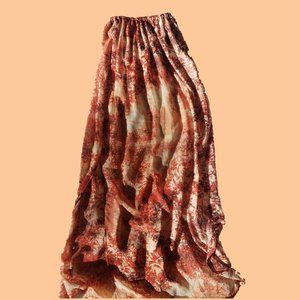 Orange patterned maxi skirt with slit